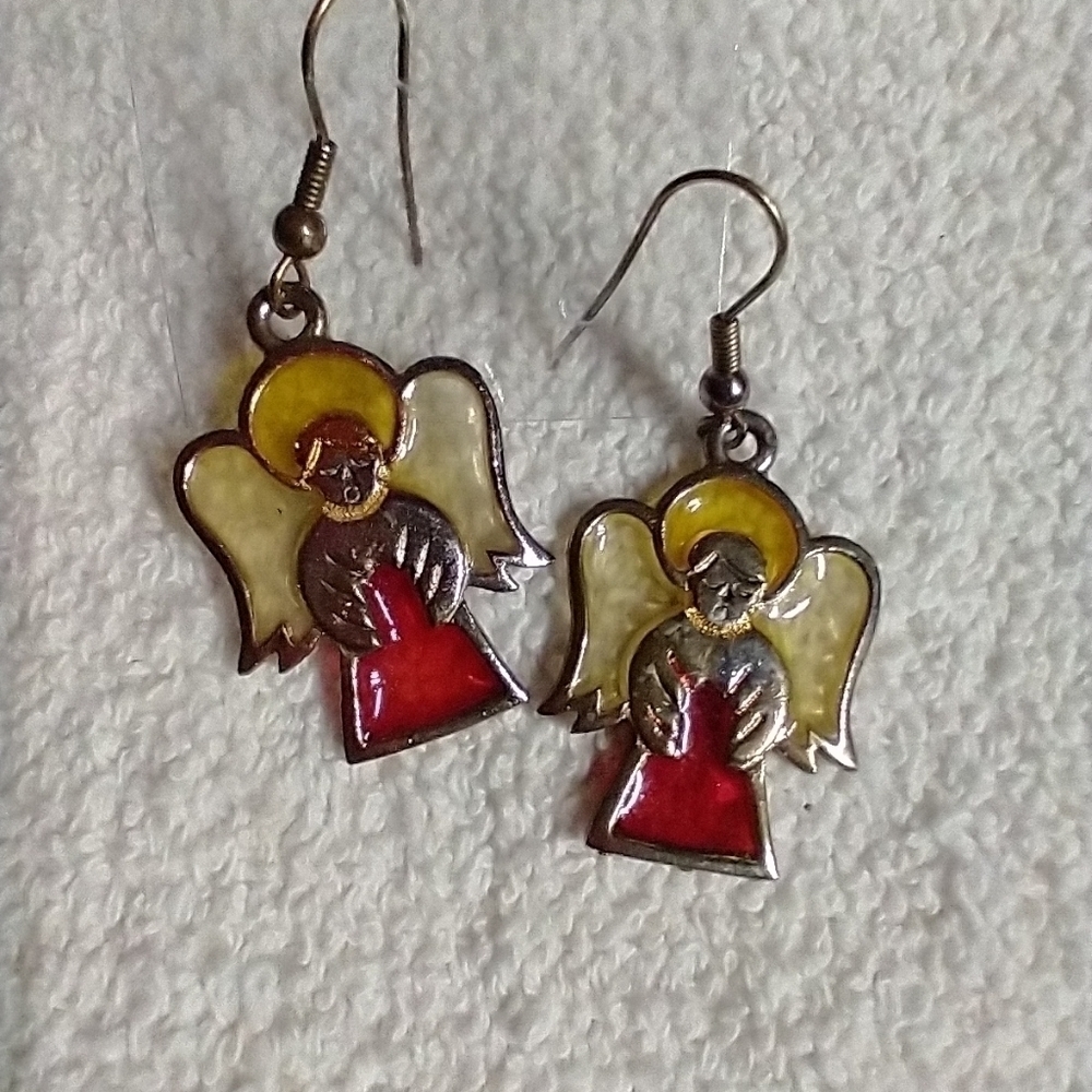 Stained glass look angel wire earrings